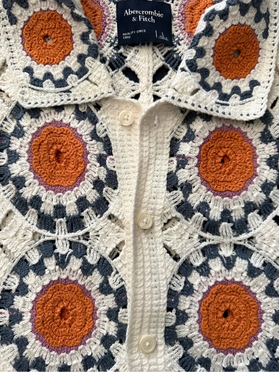 Abercrombie & Fitch Other - Abercrombie & Fitch Crocheted Button-Up Shirt in Cream, Orange & Navy
